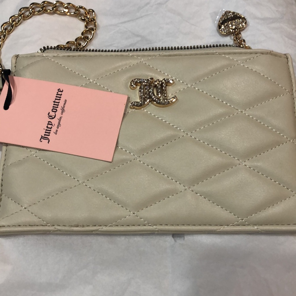 Juicy Couture beige quilted diamond print Angel Brighter Than a Diamond wristlet